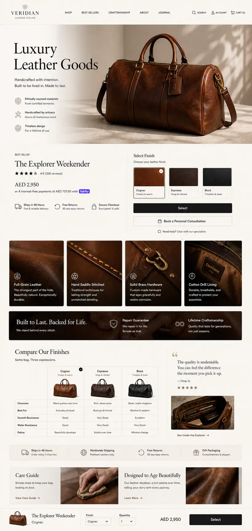 Website portfolio example with a polished service landing page